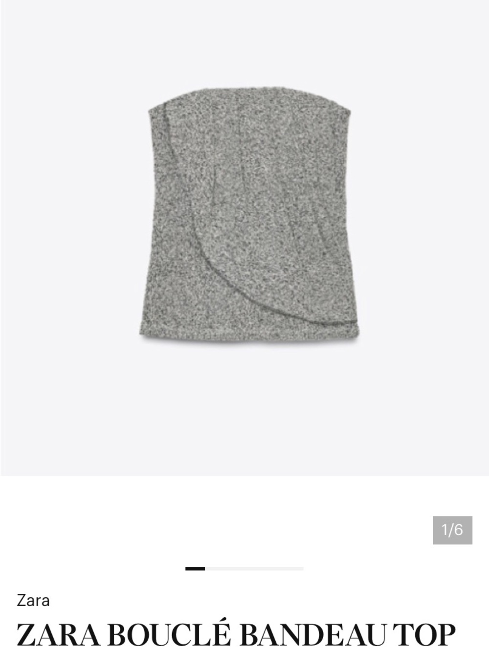 Zara Gray Tweed-Effect strapless top size medium